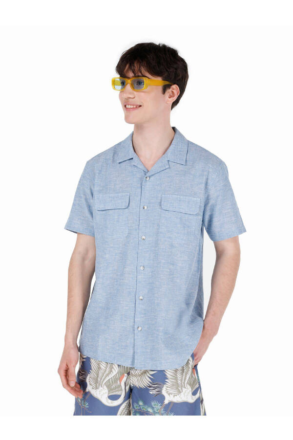 Blue men's shirt, short sleeves. - 1