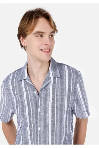 Blue men's short-sleeved shirt - 4