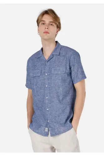 Blue men's short-sleeved shirt - 1
