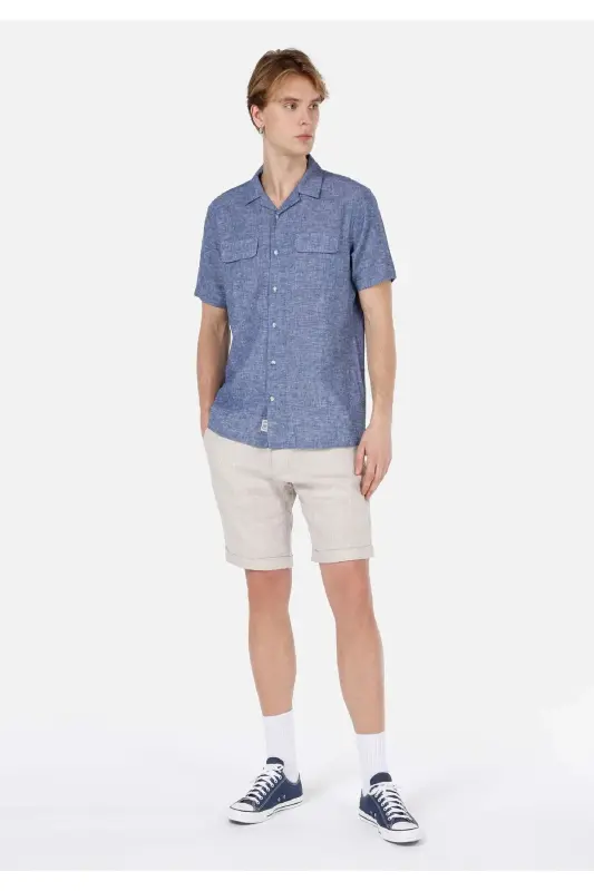 Blue men's short-sleeved shirt - 3