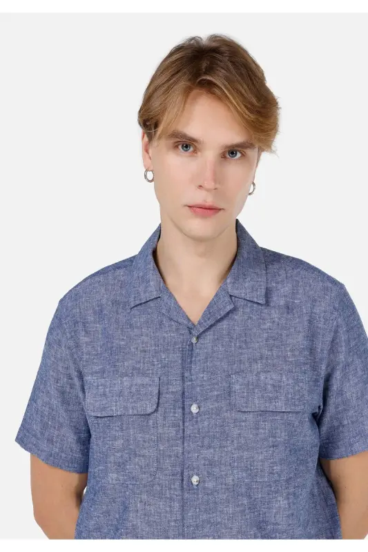 Blue men's short-sleeved shirt - 4