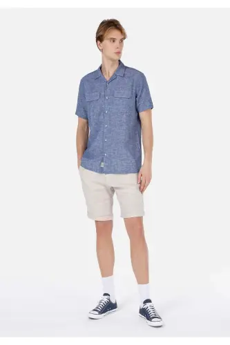 Blue men's short-sleeved shirt - 3