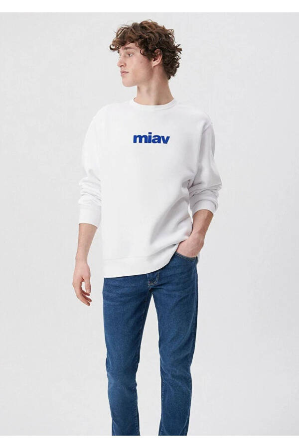 Blue meow printed sweatshirt, white. - 1