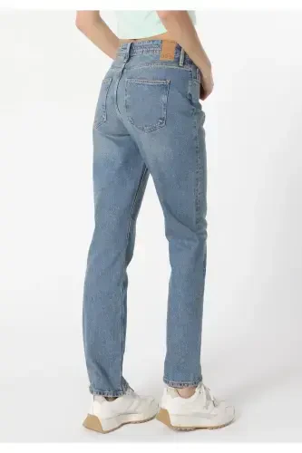 Blue, mid-rise, straight leg women's pants (792 Mıla Regular Fit) - 2