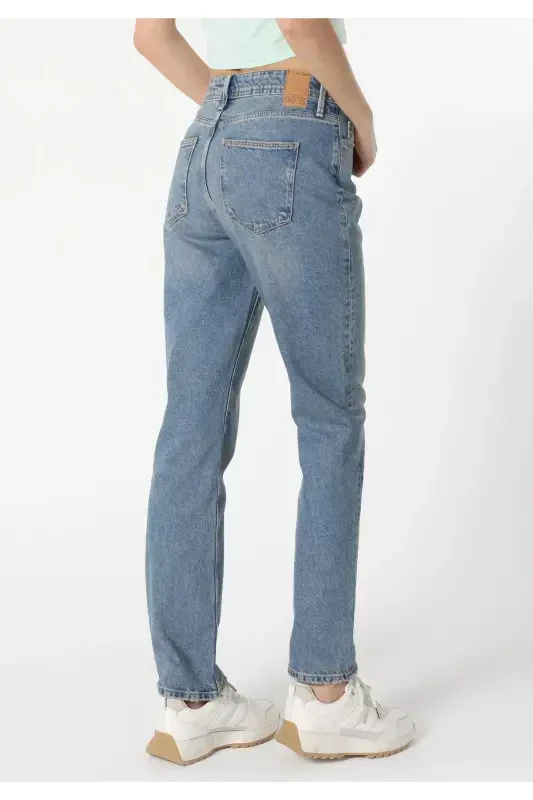 Blue, mid-rise, straight leg women's pants (792 Mıla Regular Fit) - 2