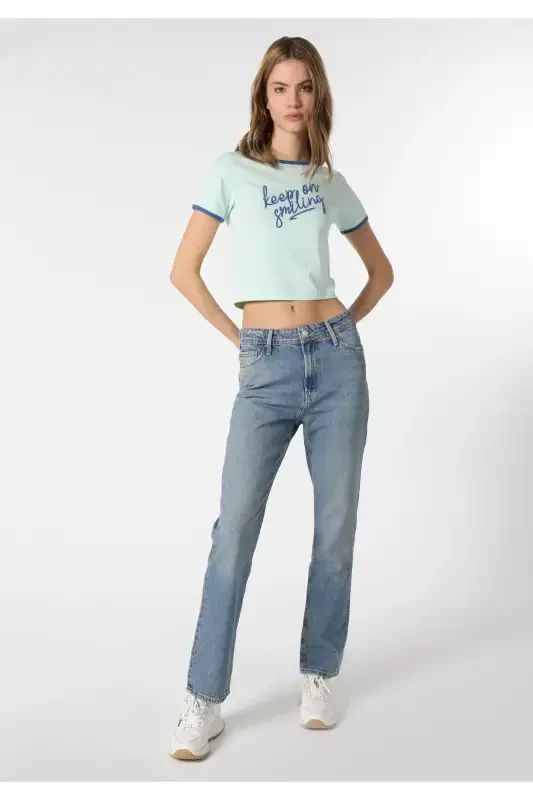 Blue, mid-rise, straight leg women's pants (792 Mıla Regular Fit) - 3