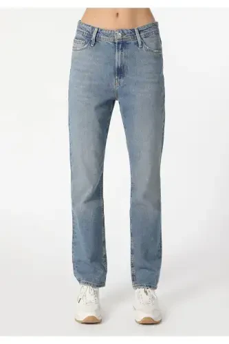 Blue, mid-rise, straight leg women's pants (792 Mıla Regular Fit) - 5