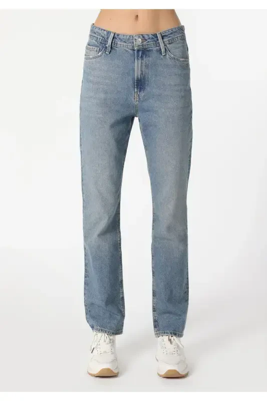 Blue, mid-rise, straight leg women's pants (792 Mıla Regular Fit) - 5