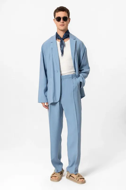 Blue Oversize Unlined Men's Blazer Jacket - Blue - 2