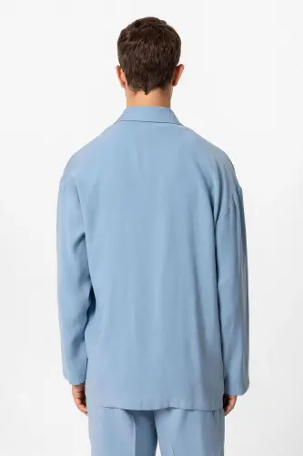 Blue Oversize Unlined Men's Blazer Jacket - Blue - 6