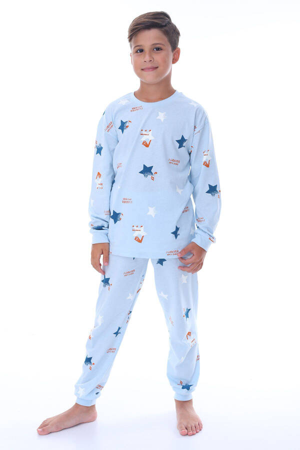 Blue Pajama Set with Star and Note Pattern - 1