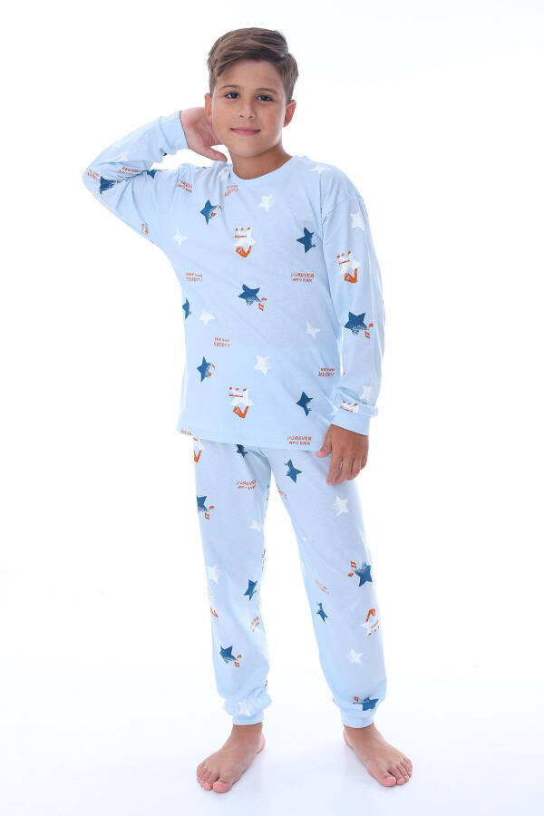 Blue Pajama Set with Star and Note Pattern - 3