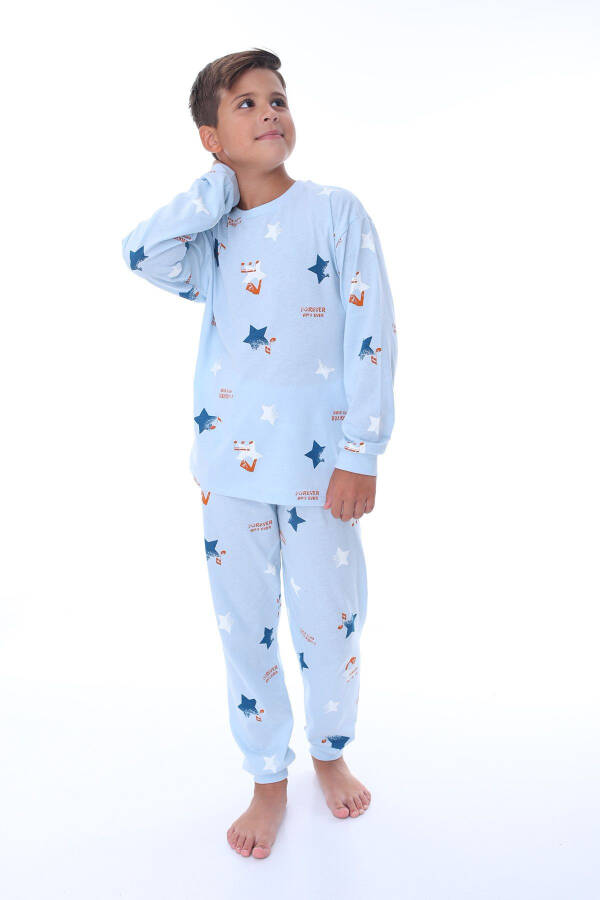 Blue Pajama Set with Star and Note Pattern - 4