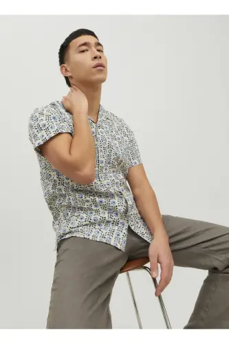 Blue patterned men's shirt - 7