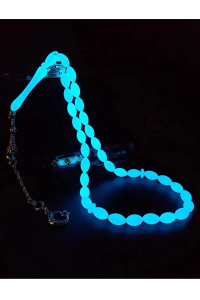 Blue phosphorescent barley cut cat's eye rosary. - İNDİRİM CENTER (1)