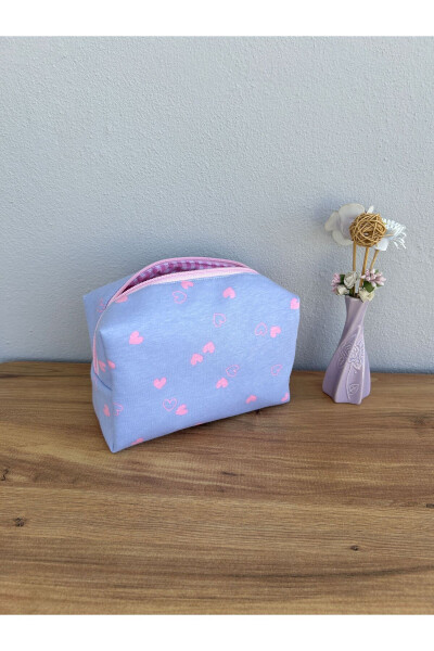 Blue Pink Heart Makeup Bag Ideal Size - 4