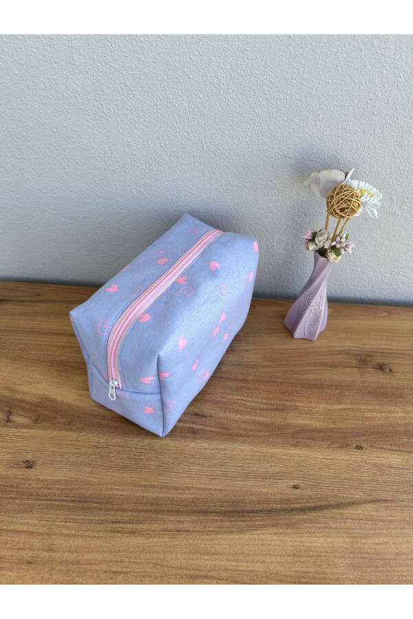 Blue Pink Heart Makeup Bag Ideal Size - 6