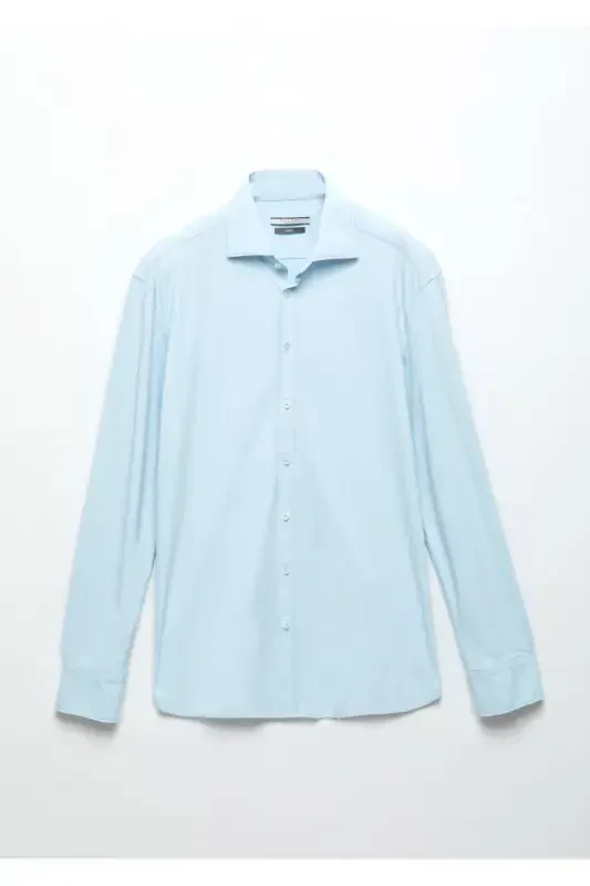 Blue Plain Regular Fit Woven Classic Shirt - 1