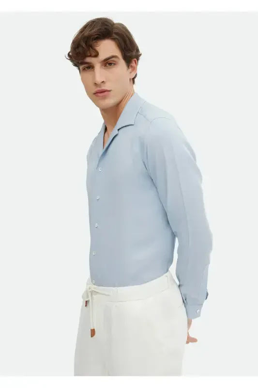 Blue Plain Regular Fit Woven Classic Shirt - RAMSEY