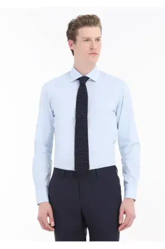 Blue Plain Slim Fit Woven Classic Cotton Blend Shirt - RAMSEY (1)