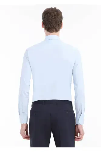 Blue Plain Slim Fit Woven Classic Cotton Blend Shirt - 5