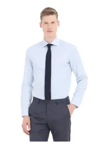 Blue Plain Slim Fit Woven Classic Cotton Blend Shirt - RAMSEY (1)