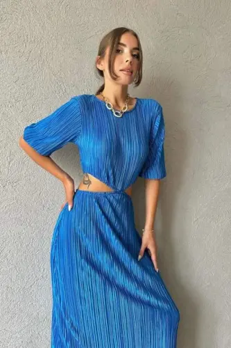 Blue Pleated Dress - BÜYÜKBEDENIZ (1)