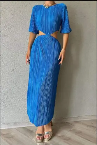 Blue Pleated Dress - 3