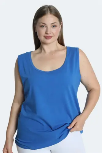 Blue Plus Size Tank Top For Women With Thick Straps Sleeveless For All Seasons Sports And Daily Wear Cotton Lycra - 1