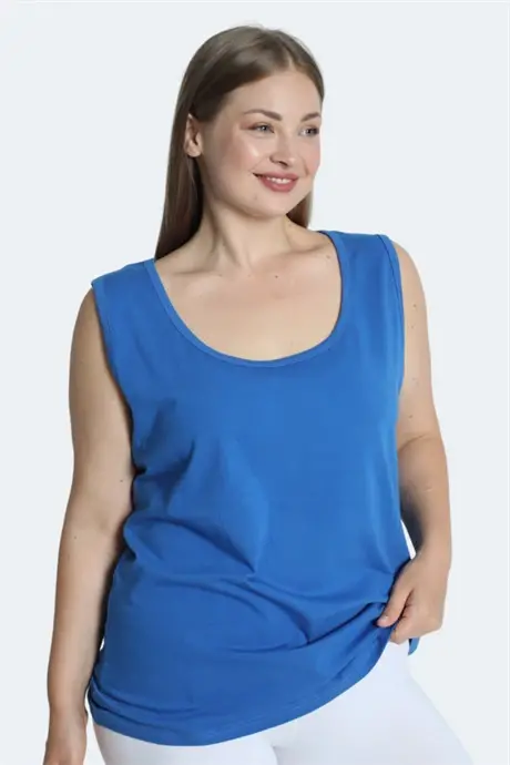 Blue Plus Size Tank Top For Women With Thick Straps Sleeveless For All Seasons Sports And Daily Wear Cotton Lycra - 3