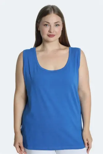 Blue Plus Size Tank Top For Women With Thick Straps Sleeveless For All Seasons Sports And Daily Wear Cotton Lycra - 4