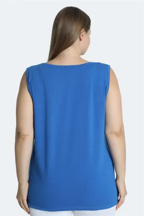 Blue Plus Size Tank Top For Women With Thick Straps Sleeveless For All Seasons Sports And Daily Wear Cotton Lycra - 5