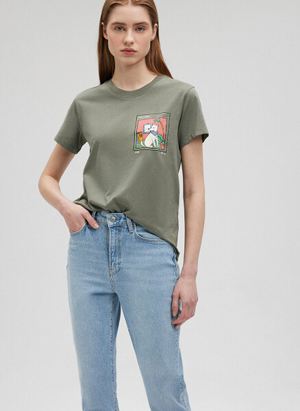 Blue Polo Collar Khaki Women's T-Shirt M1612403-80692-GRAPHIC PRINTED T-SHIRT - 8