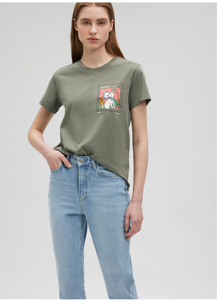 Blue Polo Collar Khaki Women's T-Shirt M1612403-80692-GRAPHIC PRINTED T-SHIRT - 14