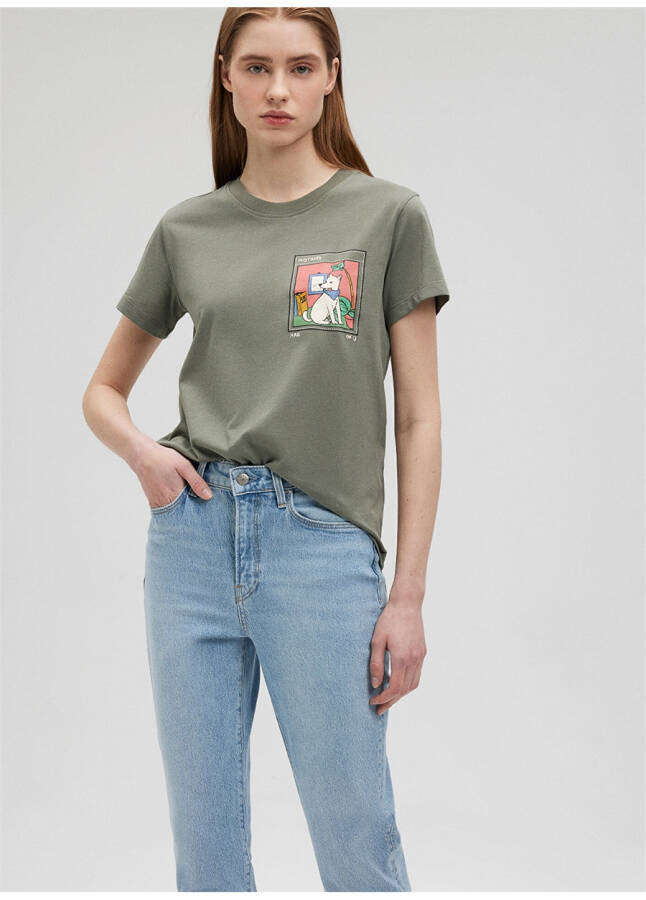 Blue Polo Collar Khaki Women's T-Shirt M1612403-80692-GRAPHIC PRINTED T-SHIRT - 14