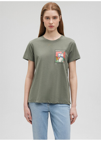 Blue Polo Collar Khaki Women's T-Shirt M1612403-80692-GRAPHIC PRINTED T-SHIRT - 15