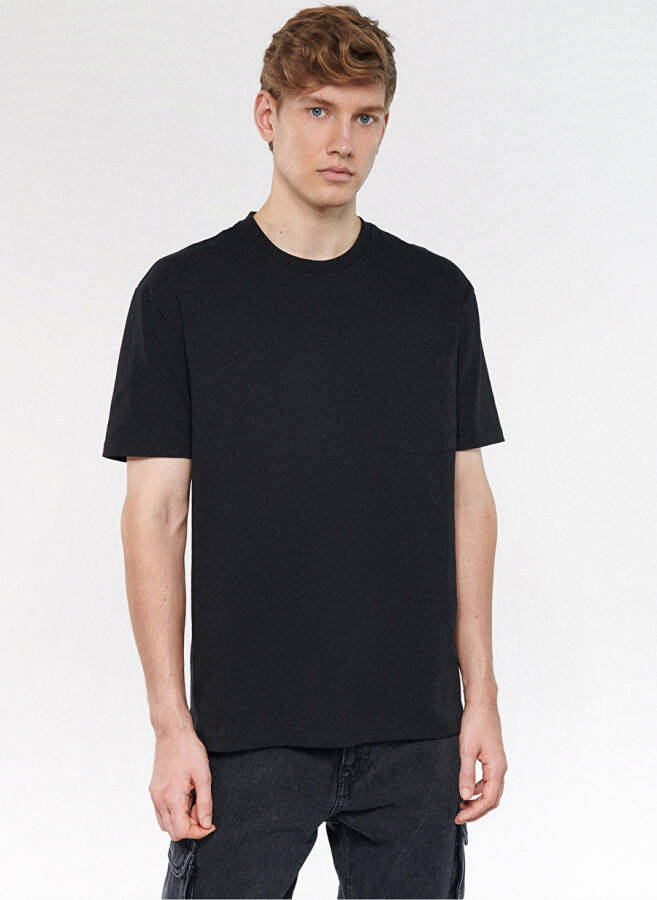 Blue Polo Collar Plain Black Men's T-Shirt - 3