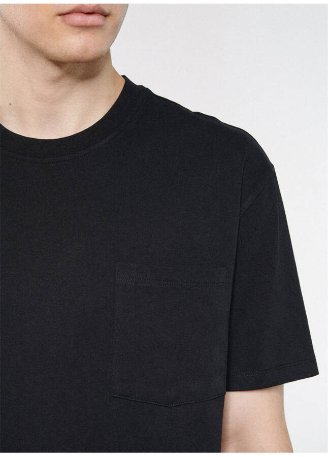 Blue Polo Collar Plain Black Men's T-Shirt - 13