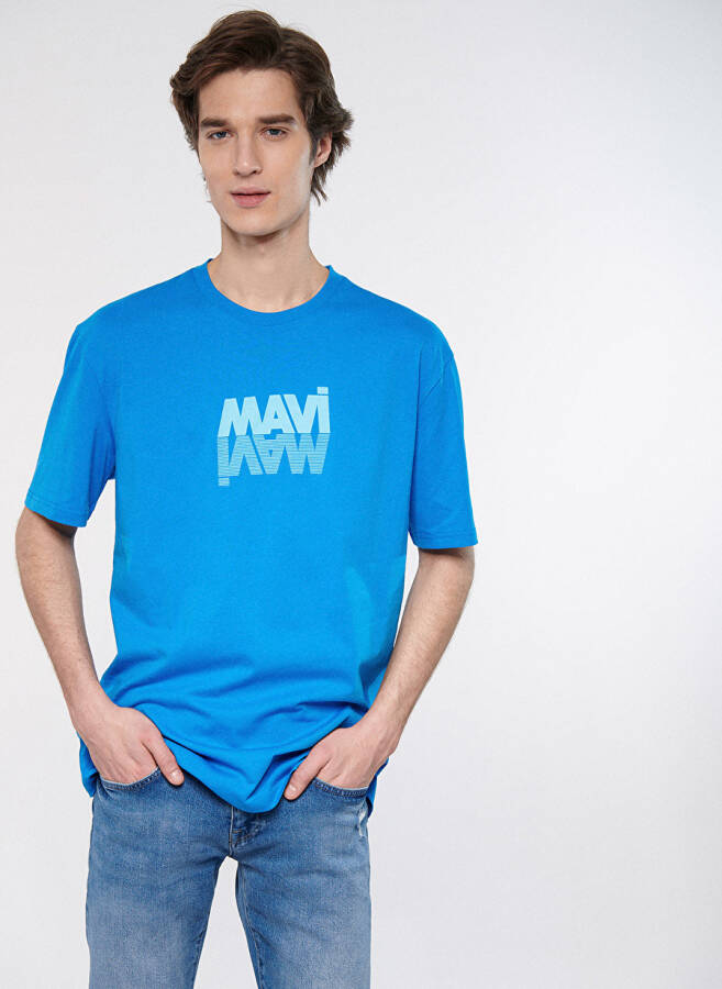 Blue Polo Collar Plain Blue Men's T-Shirt M0611311-70772_BLUE LOGO T-SHIRT - 2