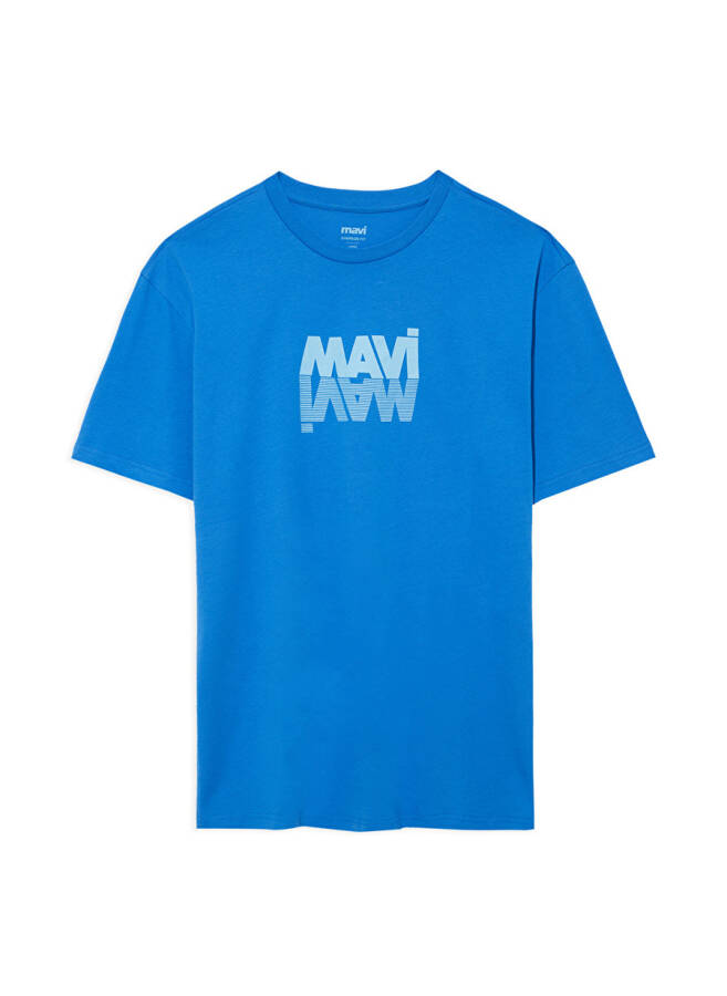 Blue Polo Collar Plain Blue Men's T-Shirt M0611311-70772_BLUE LOGO T-SHIRT - 7