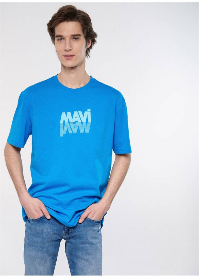 Blue Polo Collar Plain Blue Men's T-Shirt M0611311-70772_BLUE LOGO T-SHIRT - 9