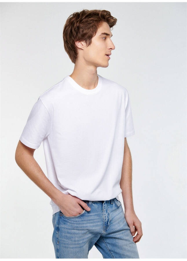 Blue Polo Collar Plain White Men's T-Shirt 066249-620 SHORT SLEEVE T-SHIRT White - 3