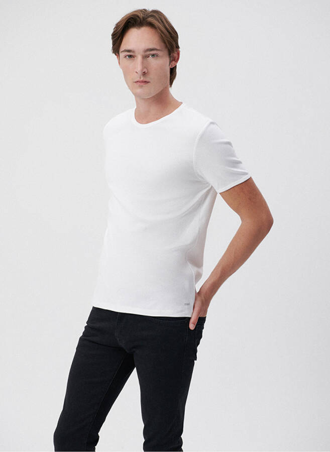 Blue Polo Collar Slim Fit Plain White Men's T-Shirt - 1