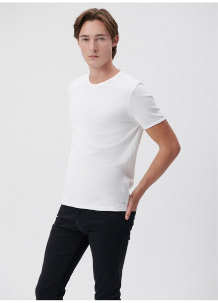 Blue Polo Collar Slim Fit Plain White Men's T-Shirt - 8