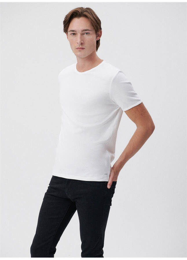 Blue Polo Collar Slim Fit Plain White Men's T-Shirt - 8