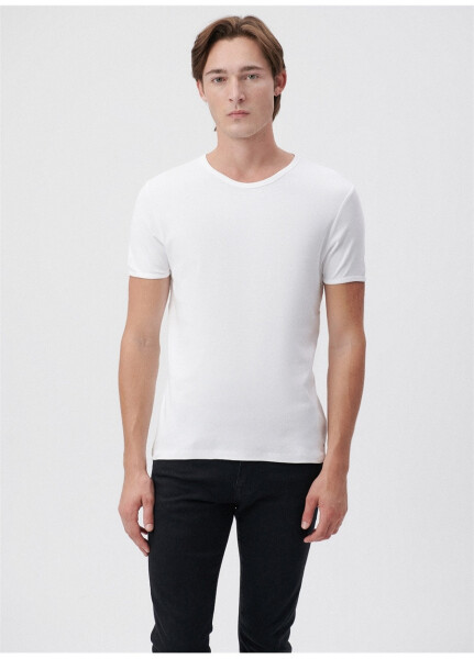 Blue Polo Collar Slim Fit Plain White Men's T-Shirt - 9