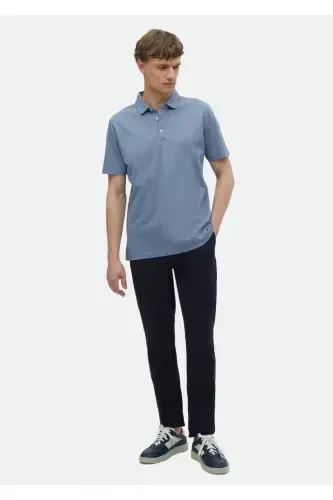 Blue Polo Neck %100 Cotton T-Shirt - RAMSEY (1)