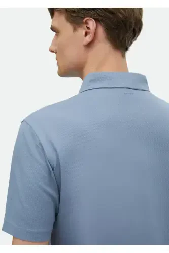 Blue Polo Neck %100 Cotton T-Shirt - 4