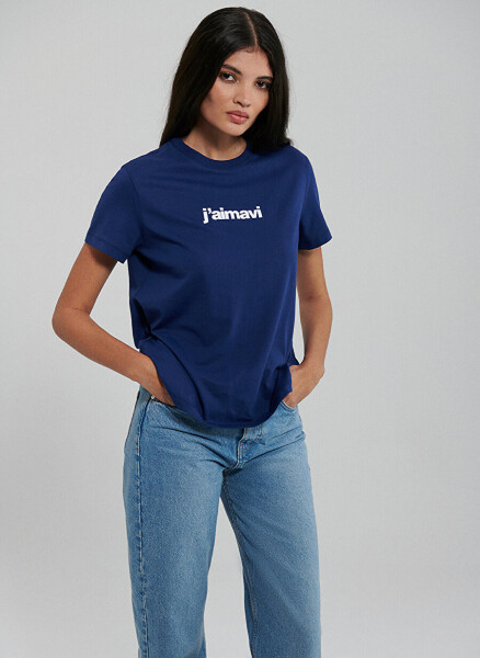 Blue Polo Neck Blue Women's T-Shirt M1612242-70722-POLO NECK LOGO T - 9