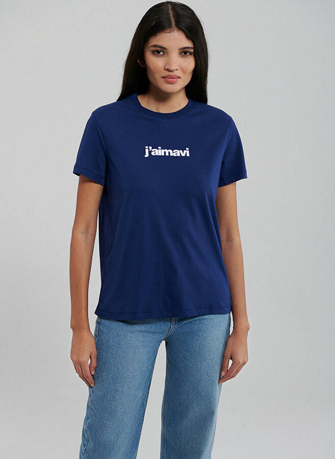 Blue Polo Neck Blue Women's T-Shirt M1612242-70722-POLO NECK LOGO T - 11